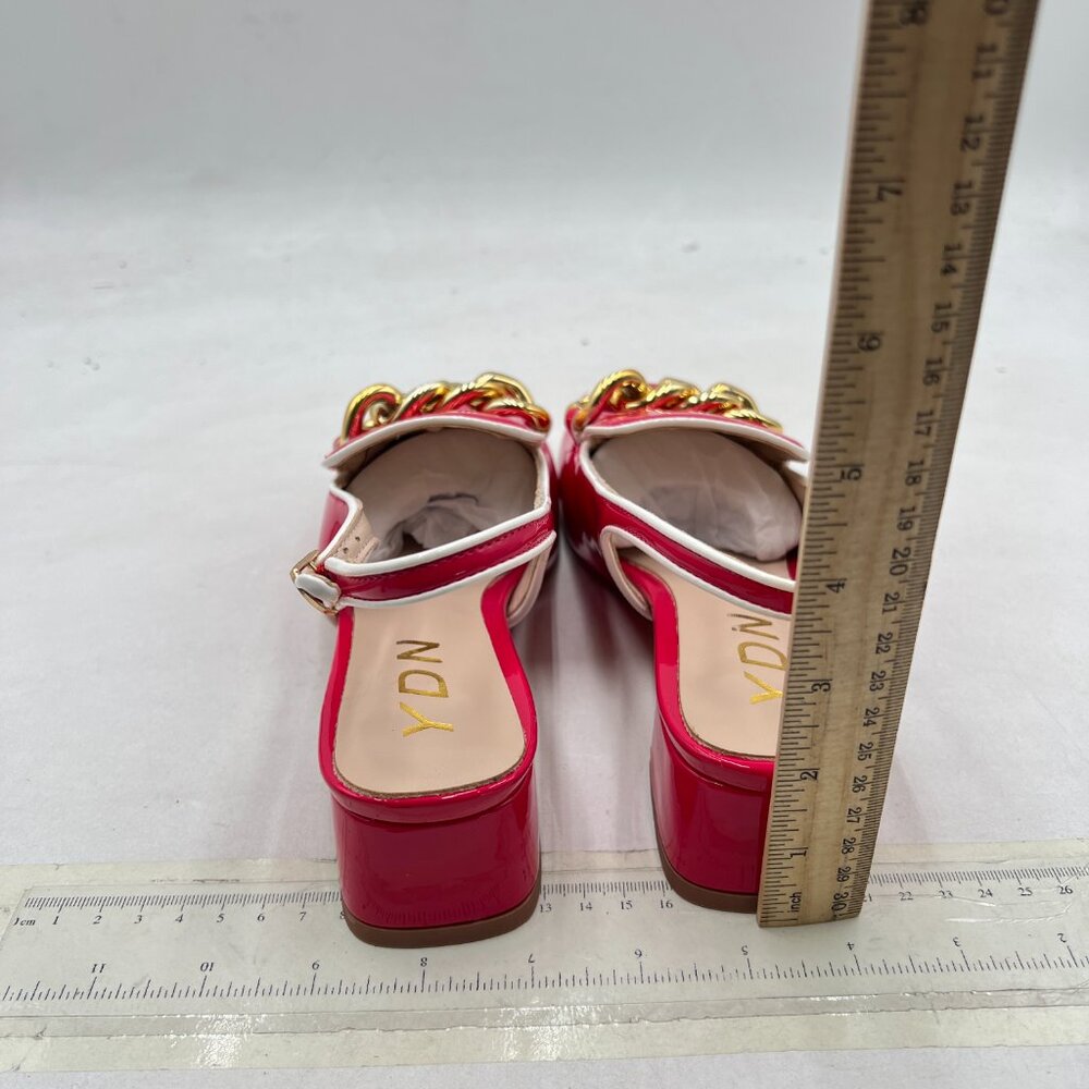 Ydn Chain Deep Pink Square Toe Block Low Heels Sl… - image 5